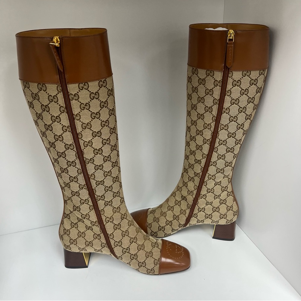 Gucci Women's GG Knee-high Boot in Tan - Picture 2 of 11